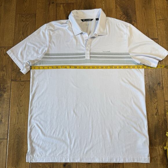 Travis Matthew Polo Golf Shirt Mens XXL White Casual Striped Green Chest - Picture 4 of 6